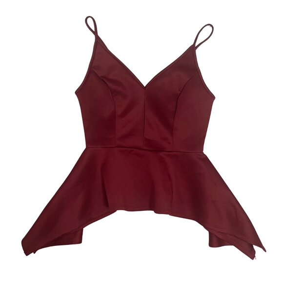 Love J Women's Burgundy Peplum Tank Sz M Asymmetrical Hem Date Night Y2K Chic - Picture 1 of 10